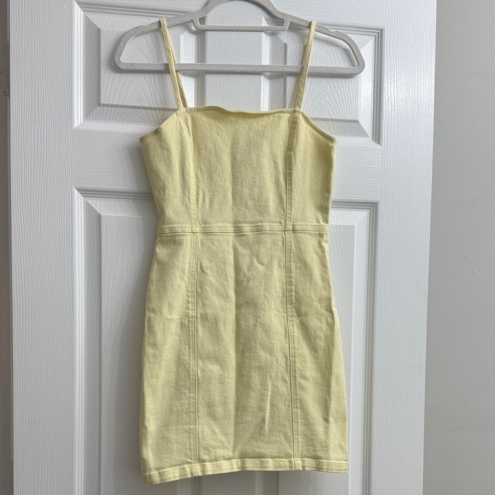 Elegant Yellow Denim Spaghetti Strap Dress